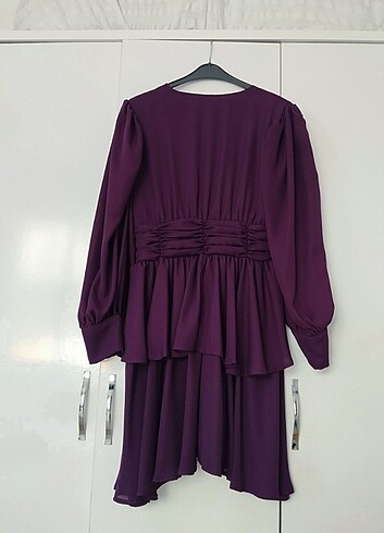 V yaka mor elbise - Görsel 5