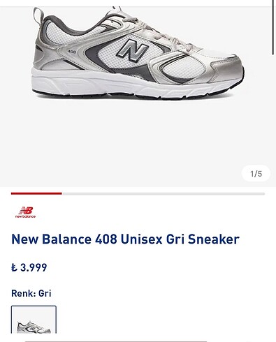 37,5 Beden gri Renk New Balance 408 Gri