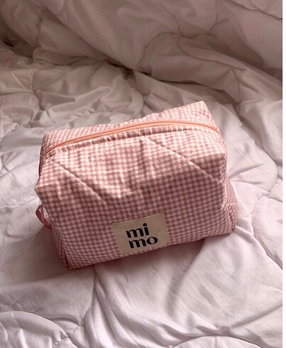 Pembe pötikare poplin makyaj çantası