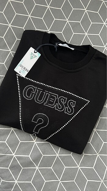 Guess kadın siyah taşlı sweatshirt