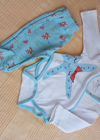 Newborn Mavi Baskılı Pamuklu Bebek Kız Takım