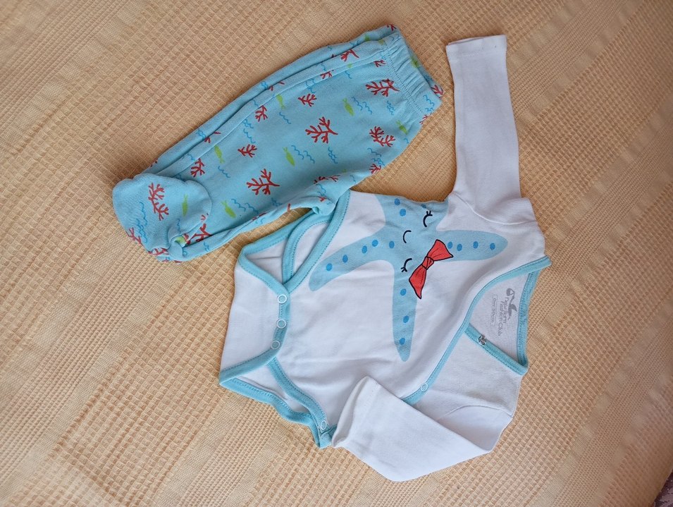 Mavi Baskılı Pamuklu Bebek Kız Takım - Görsel 2