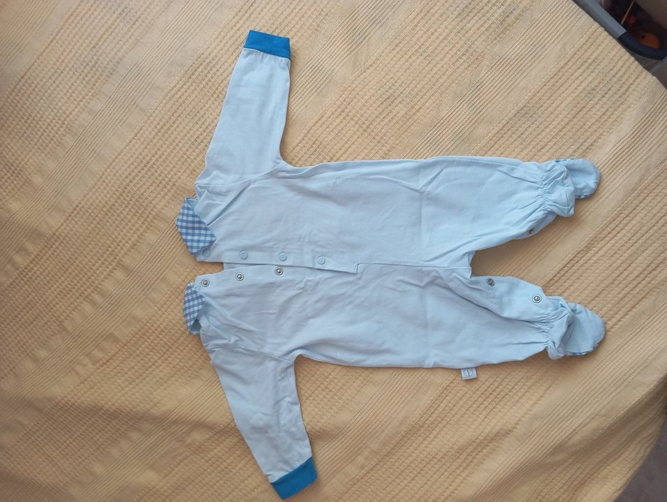 Mavi Pamuklu Uzun Kollu Bebek Tulum - Görsel 3