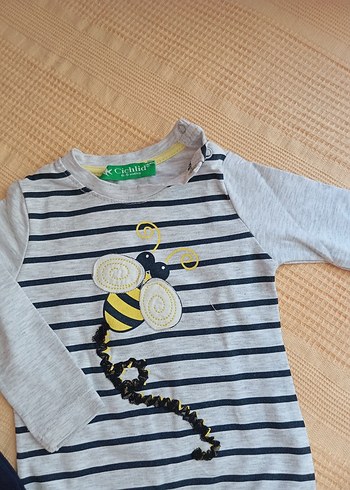 6 Ay Beden Gri Baskılı Unisex Bebek Takım