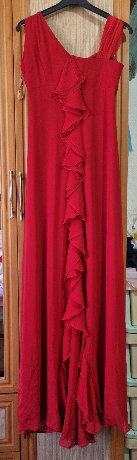Drapeli Kırmızı Straplez Uzun Abiye 34 beden - Görsel 2