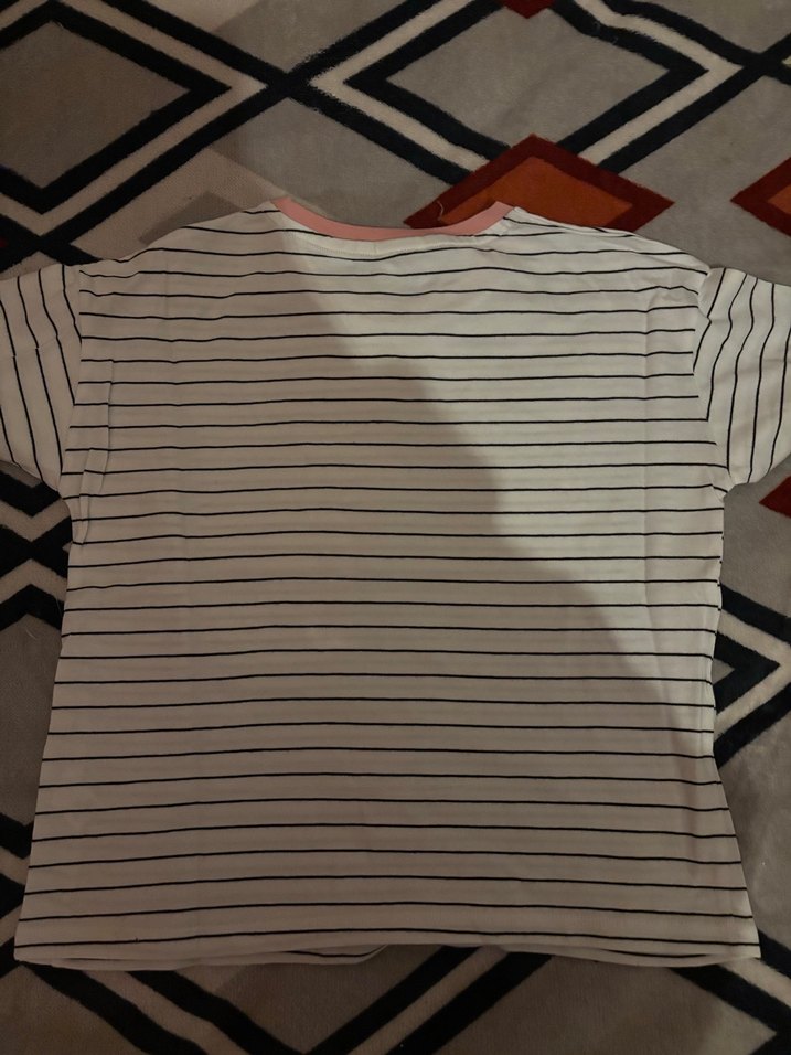 Kız Çocuk Çizgili Baskılı Tişört - Görsel 3