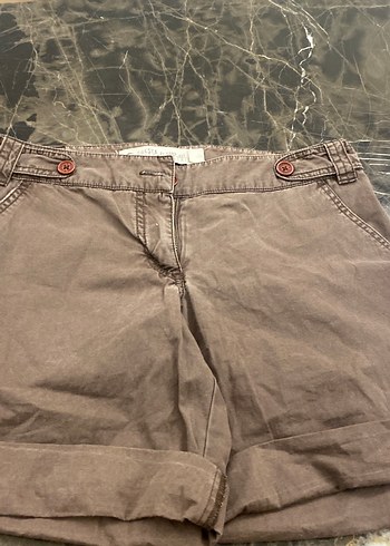 Düğmeli Kahverengi Midi Keten Pantolon - Görsel 2