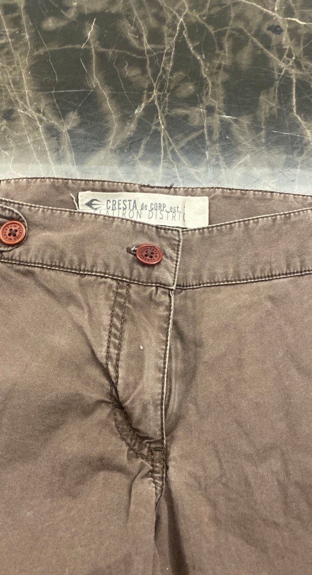 Düğmeli Kahverengi Midi Keten Pantolon - Görsel 3