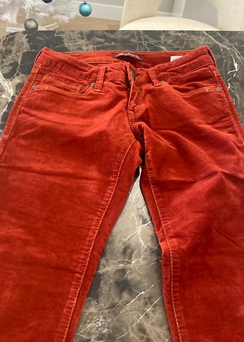 Düğmeli Kırmızı Süet Kadın Pantolon - Görsel 4