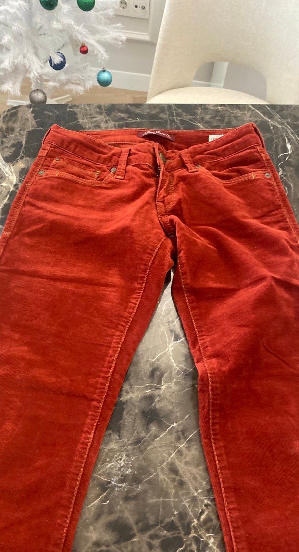 Düğmeli Kırmızı Süet Kadın Pantolon - Görsel 4