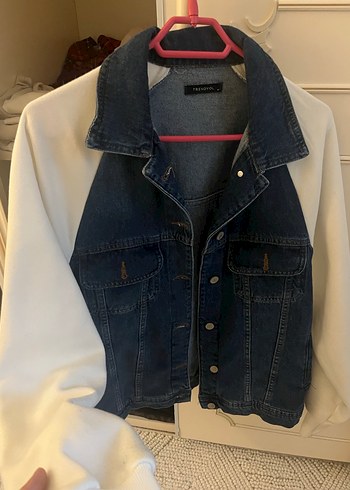 m Beden Düğmeli Beyaz Denim Kadın Ceket
