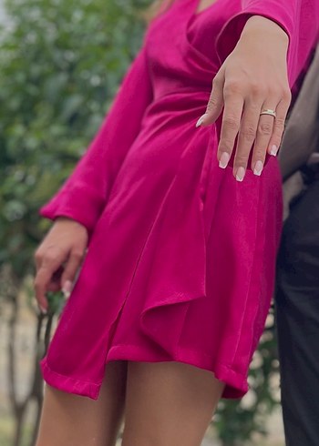 Parlak Fuşya Mini Kadın Elbise - Görsel 6