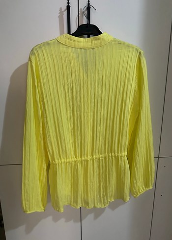 Düğmeli Sarı Uzun Kollu Keten Gömlek - Görsel 5