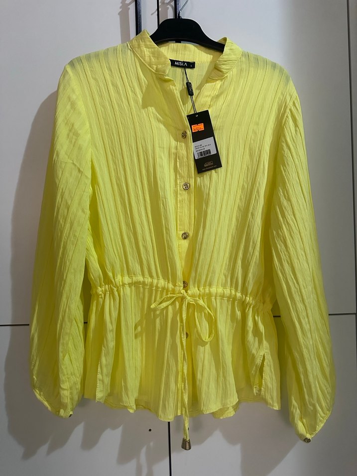 Düğmeli Sarı Uzun Kollu Keten Gömlek - Görsel 3