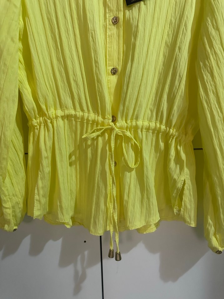 Düğmeli Sarı Uzun Kollu Keten Gömlek - Görsel 2