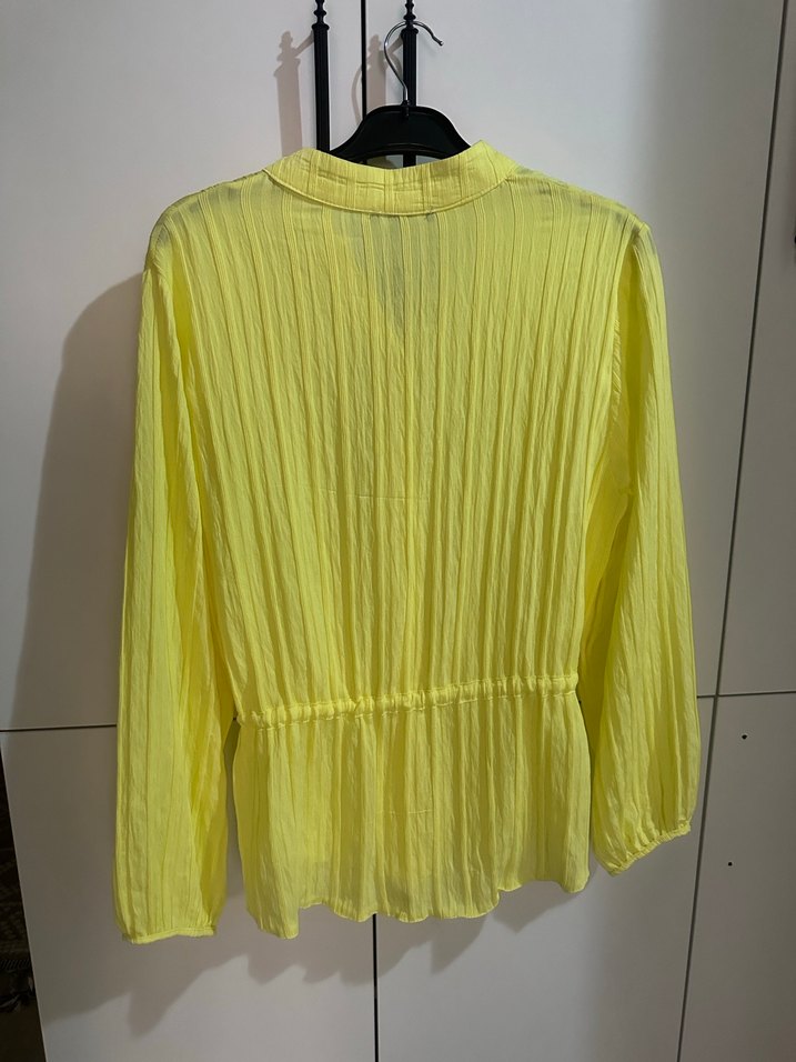 Düğmeli Sarı Uzun Kollu Keten Gömlek - Görsel 5