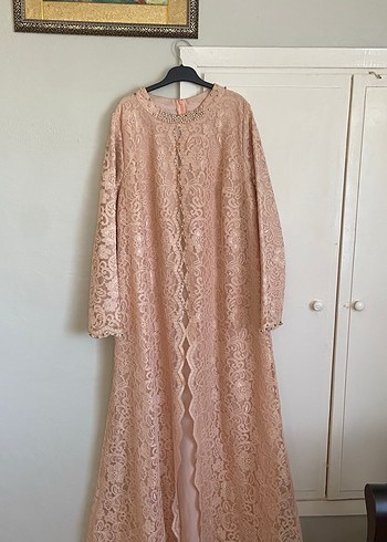 Bej Dantelli Kadın Uzun Elbise - Görsel 2