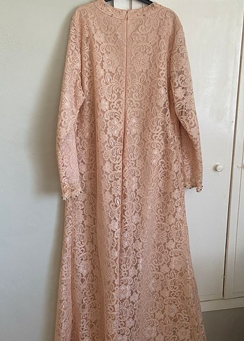 Bej Dantelli Kadın Uzun Elbise - Görsel 4