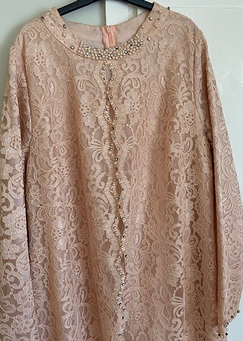 Bej Dantelli Kadın Uzun Elbise - Görsel 3