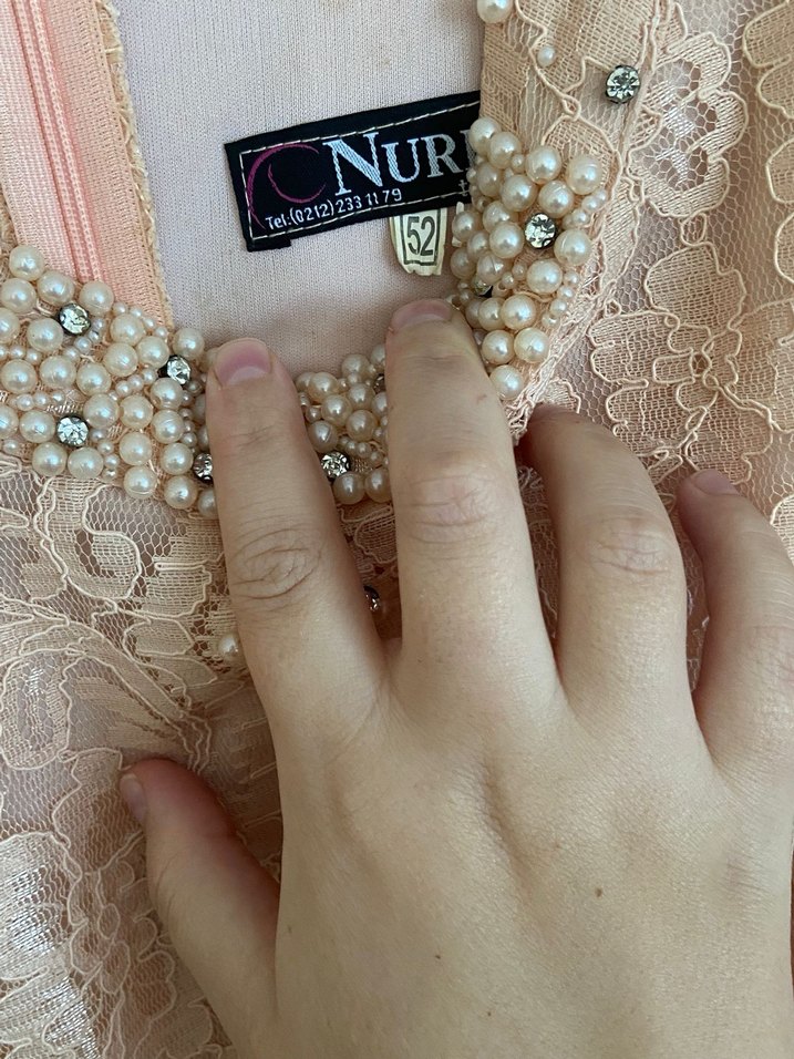 Bej Dantelli Kadın Uzun Elbise - Görsel 5