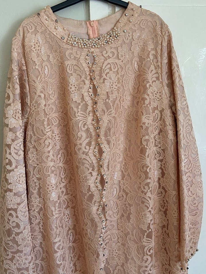 Bej Dantelli Kadın Uzun Elbise - Görsel 3