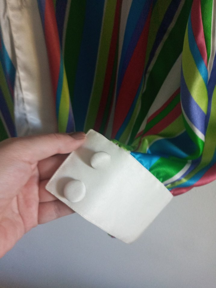 Renkli Çizgili Kadın Saten Gömlek - Görsel 4