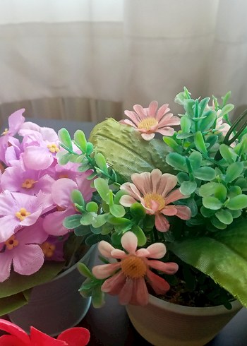 7 Adet Ufak Yapay Çiçekler + Saksı - Görsel 5