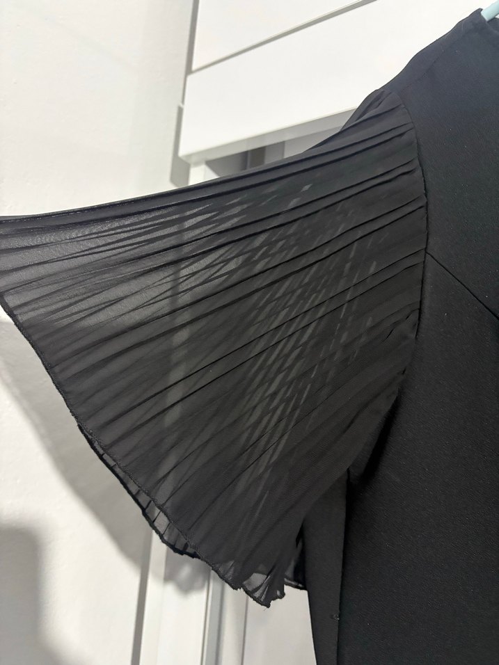 Siyah Pilili Midi Gotik Özel Dikim Elbise - Görsel 3