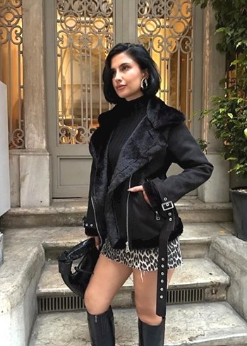 Siyah Kürklü Süet Kısa Kadın Ceket - Görsel 3