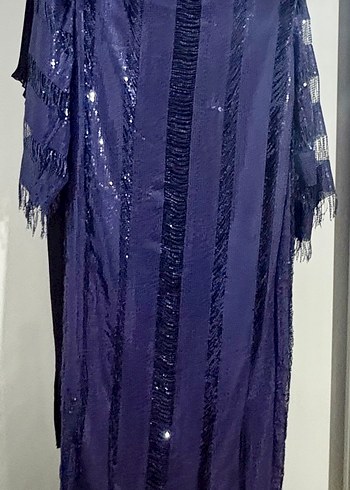 Lacivert Parlak Bohem Özel Dikim Uzun Elbise - Görsel 2