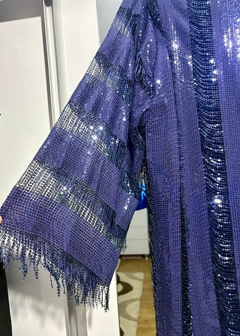 Lacivert Parlak Bohem Özel Dikim Uzun Elbise - Görsel 3