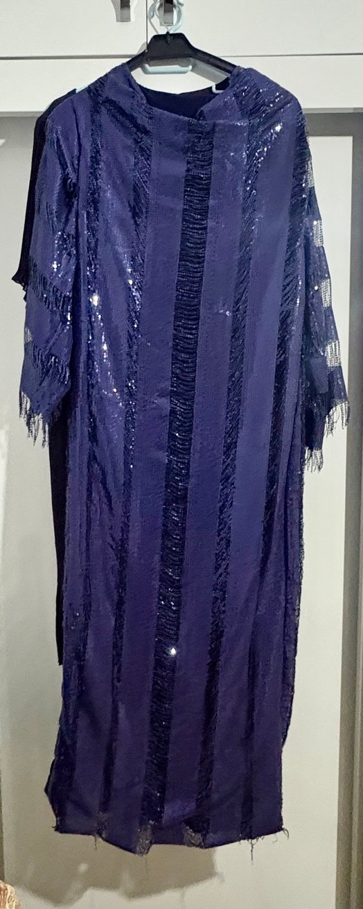 Lacivert Parlak Bohem Özel Dikim Uzun Elbise - Görsel 2