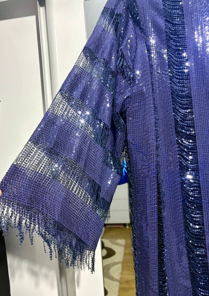 Lacivert Parlak Bohem Özel Dikim Uzun Elbise - Görsel 3