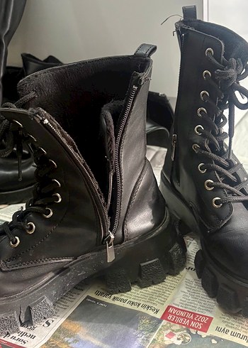 Kadın Siyah Deri Platform Kalın Topuklu Bot - Görsel 4