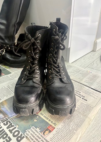 Kadın Siyah Deri Platform Kalın Topuklu Bot - Görsel 3