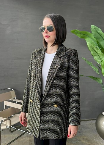 Zara Düğmeli Siyah Yılan Desenli Kadın Blazer