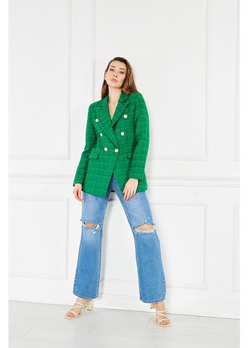 Zara Düğmeli Yeşil Kadın Blazer Ceket