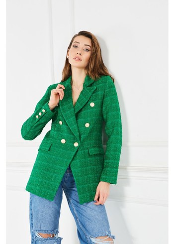 Düğmeli Yeşil Kadın Blazer Ceket