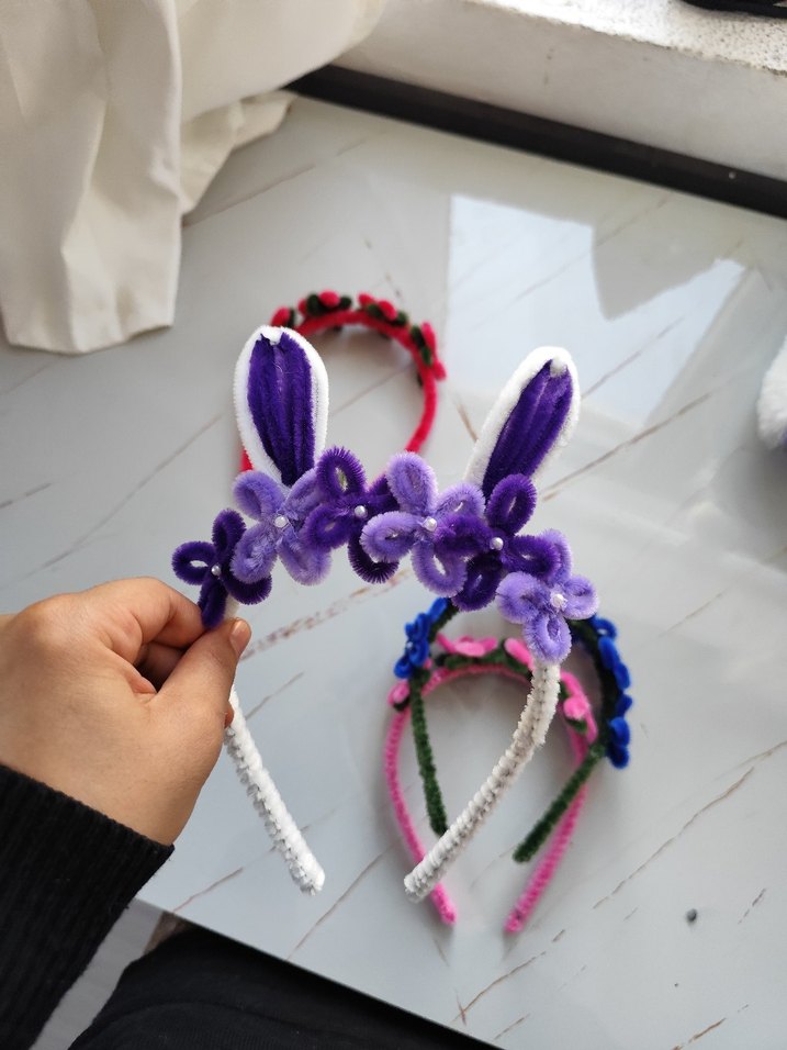 Mor Nakışlı Elastik Çocuk Taç - Görsel 2