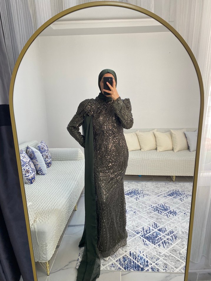 Haki Tesettür abiye - Görsel 4