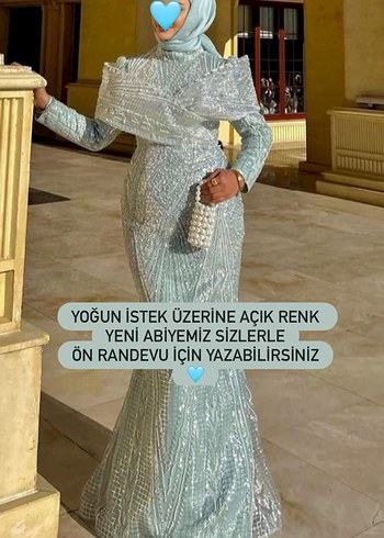 Tesettür su yeşili abiye