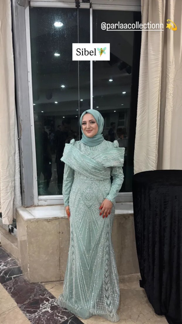 Tesettür su yeşili abiye - Görsel 3