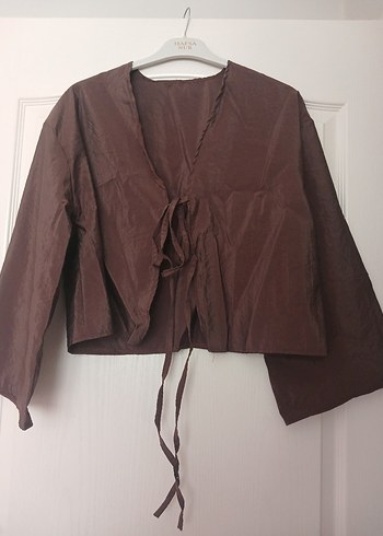 Kadın Kahverengi Keten Midi Kimono - Görsel 3