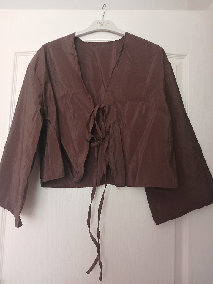 Kadın Kahverengi Keten Midi Kimono - Görsel 3