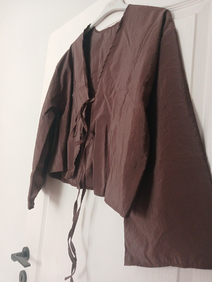 Kadın Kahverengi Keten Midi Kimono - Görsel 2