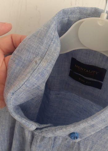 Mavi Keten Erkek Kısa Kollu Gömlek - Görsel 7