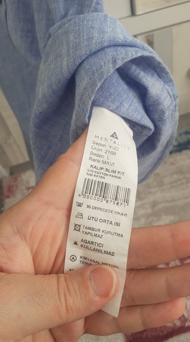 Mavi Keten Erkek Kısa Kollu Gömlek - Görsel 5