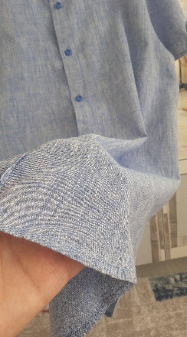Mavi Keten Erkek Kısa Kollu Gömlek - Görsel 4