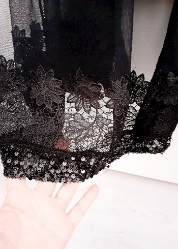 Siyah Parlak Uzun Abiye abaya takım - Görsel 4