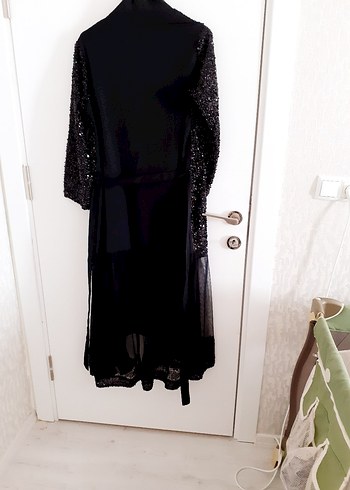 Siyah Parlak Uzun Abiye abaya takım - Görsel 8